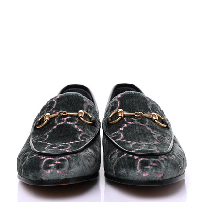 Gucci Velvet Malaga Kid GG Monogram Horsebit Womens Jordaan Loafers 35 Avio Dusty Pink Black 2 of 9