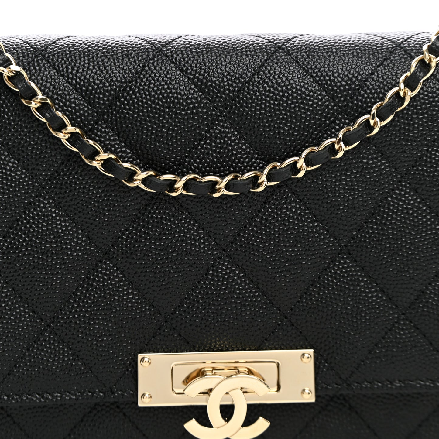 Caviar Quilted Golden Class Wallet On Chain WOC Black