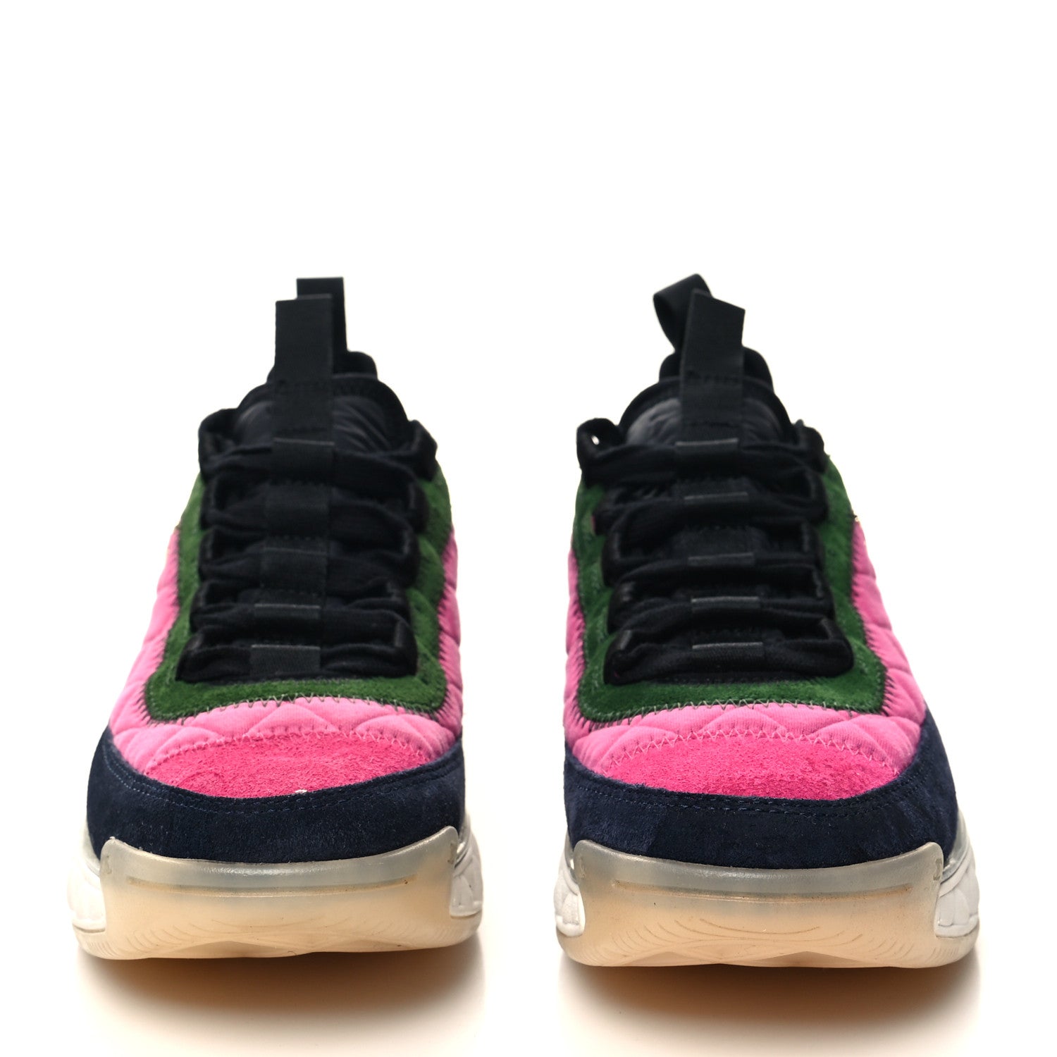 Chanel Velvet Calfskin Mixed Fibers CC Sneakers 36.5 Dark Pink Green 2 of 10