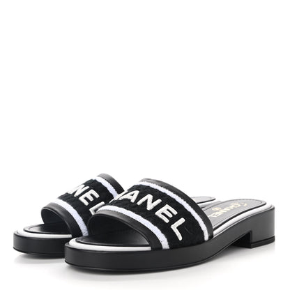 Chanel Lambskin Embroidered CC Mule Sandal 38.5 Black White 3 of 11