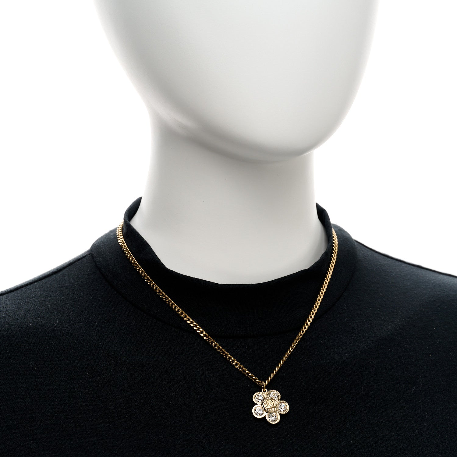Chanel Crystal CC Flower Pendant Necklace Gold 2 of 6