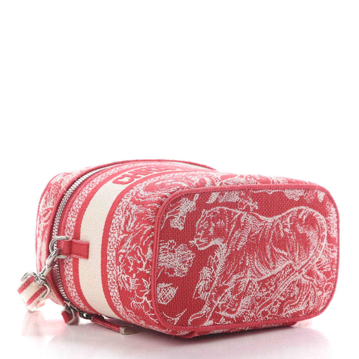 Canvas Embroidered Toile De Jouy Small Travel Vanity Case Fuchsia