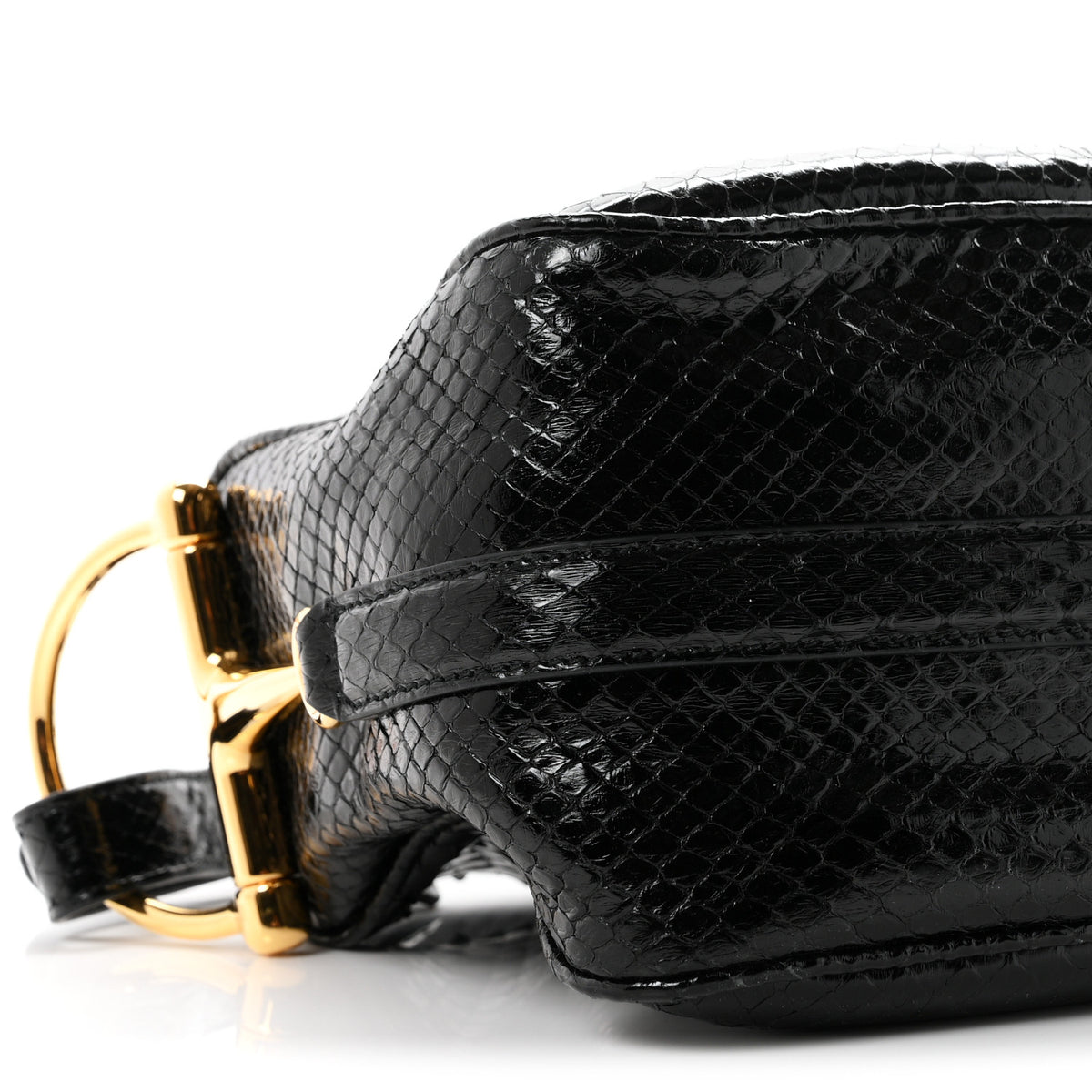 Gucci Snakeskin Half Horsebit Medium Shoulder Bag Black 9 of 11
