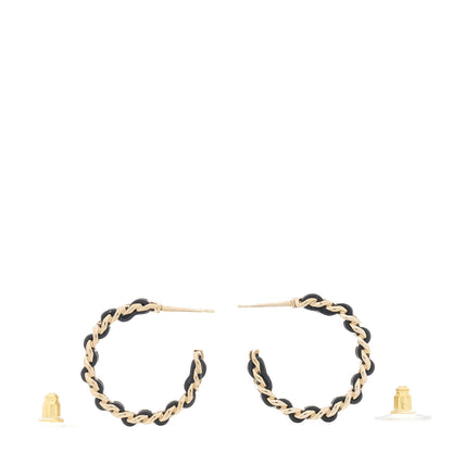 Chanel Lambskin Crystal Star Chain Hoop Earrings Gold Black 3 of 5