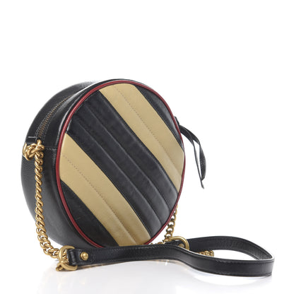 Gucci Azalea Calfskin Matelasse Diagonal Patchwork Mini Torchon GG Marmont Round Shoulder Bag Black Beige Romantic Cerise 3 of 10