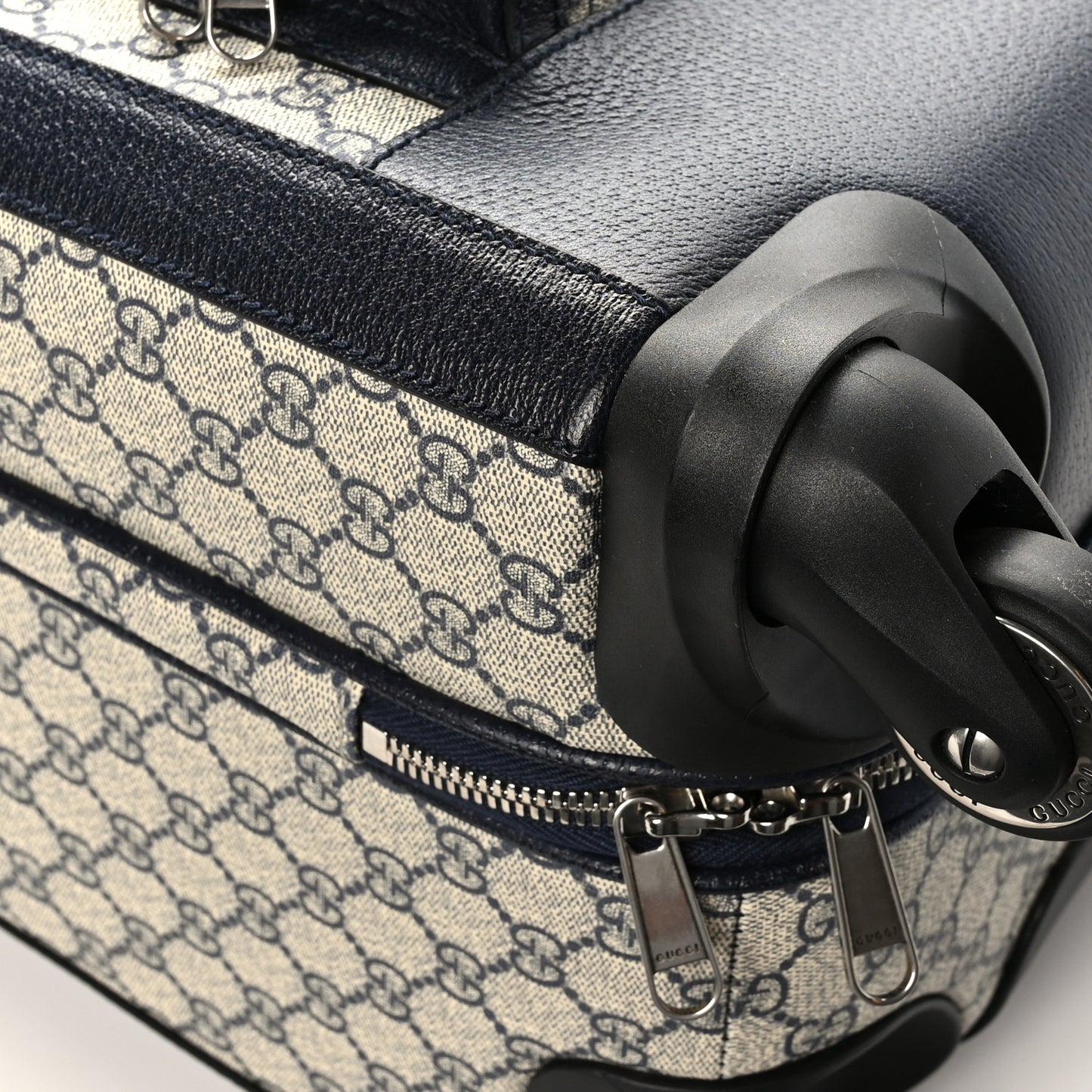 GG Supreme Monogram Textured Dollar Calfskin Web Large Savoy Trolley Suitcase Beige Blue