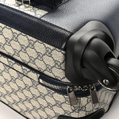 Gucci GG Supreme Monogram Textured Dollar Calfskin Web Large Savoy Trolley Suitcase Beige Blue 7 of 10