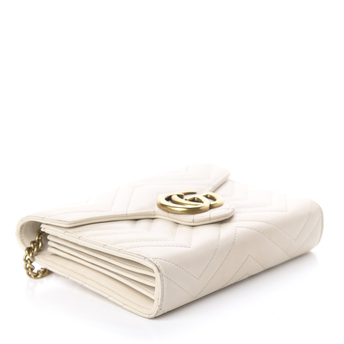 Calfskin Matelasse GG Marmont Chain Wallet Mystic White