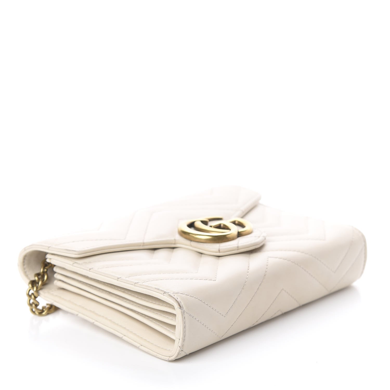 Gucci Calfskin Matelasse GG Marmont Chain Wallet Mystic White 3 of 7