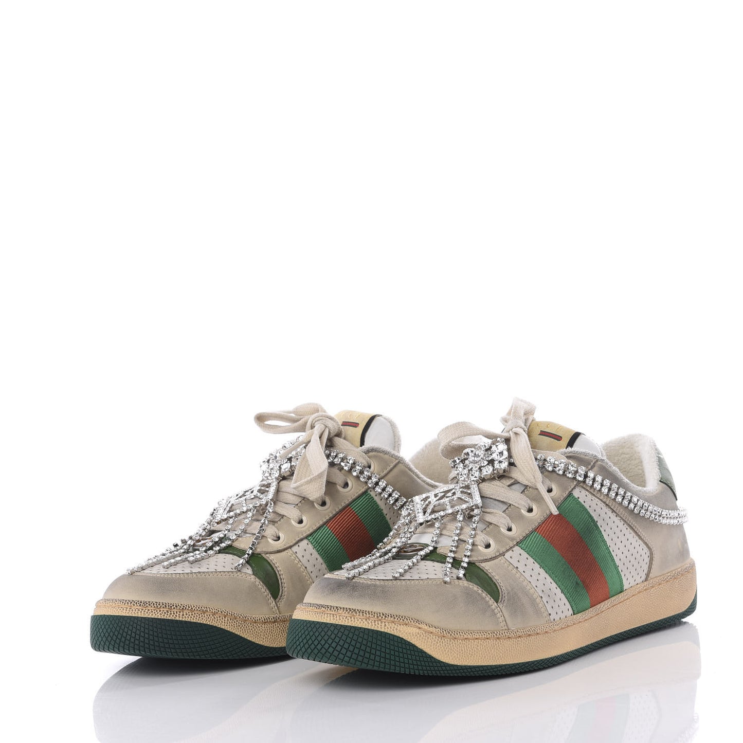 Nubuck Calfskin Web Removable Crystals Mens Screener Sneakers 8.5 Dusty Milk New Mystic White