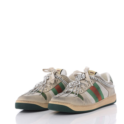 Gucci Nubuck Calfskin Web Removable Crystals Mens Screener Sneakers 8.5 Dusty Milk New Mystic White 3 of 11