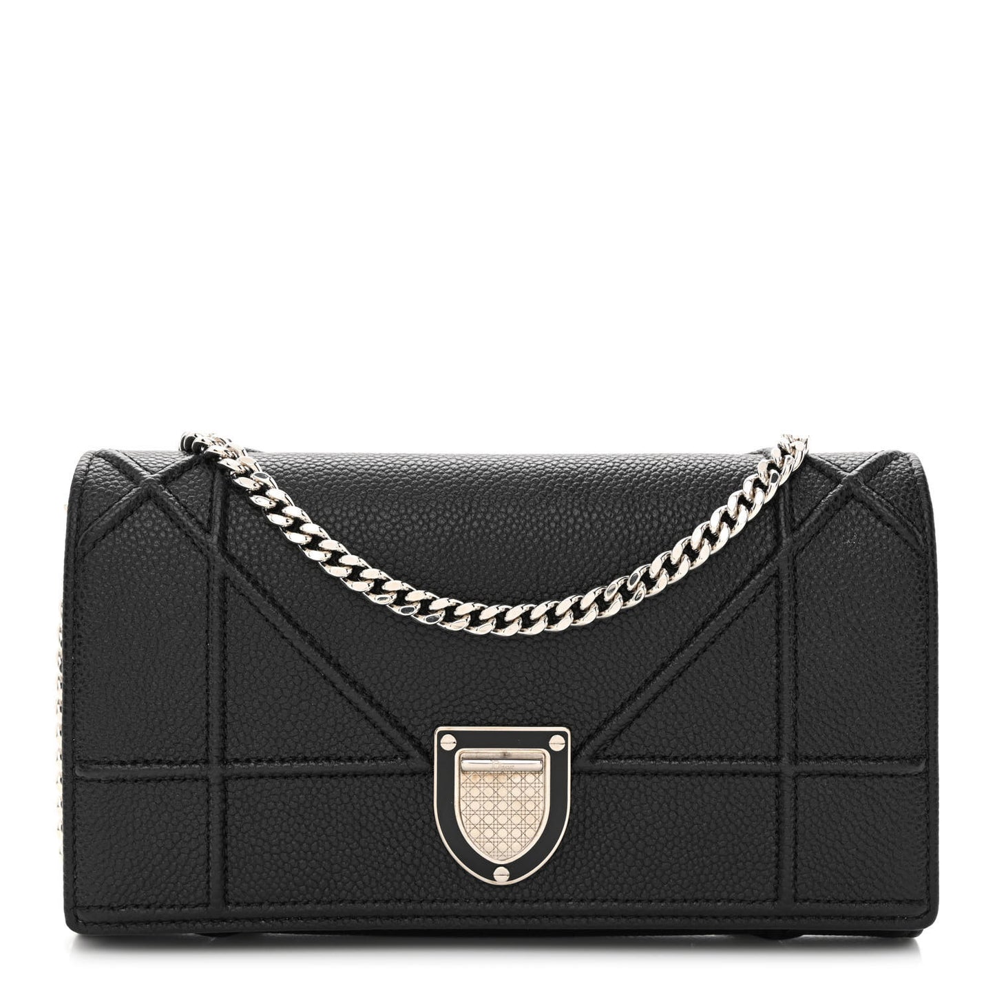 Grained Calfskin Diorama Wallet on Chain Pouch Black