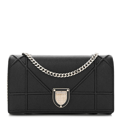Christian Dior Grained Calfskin Diorama Wallet on Chain Pouch Black 1 of 10