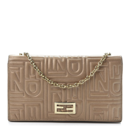 Fendi Metallic Nappa Logo Embossed Long Wallet On Chain Gold 1 of 11