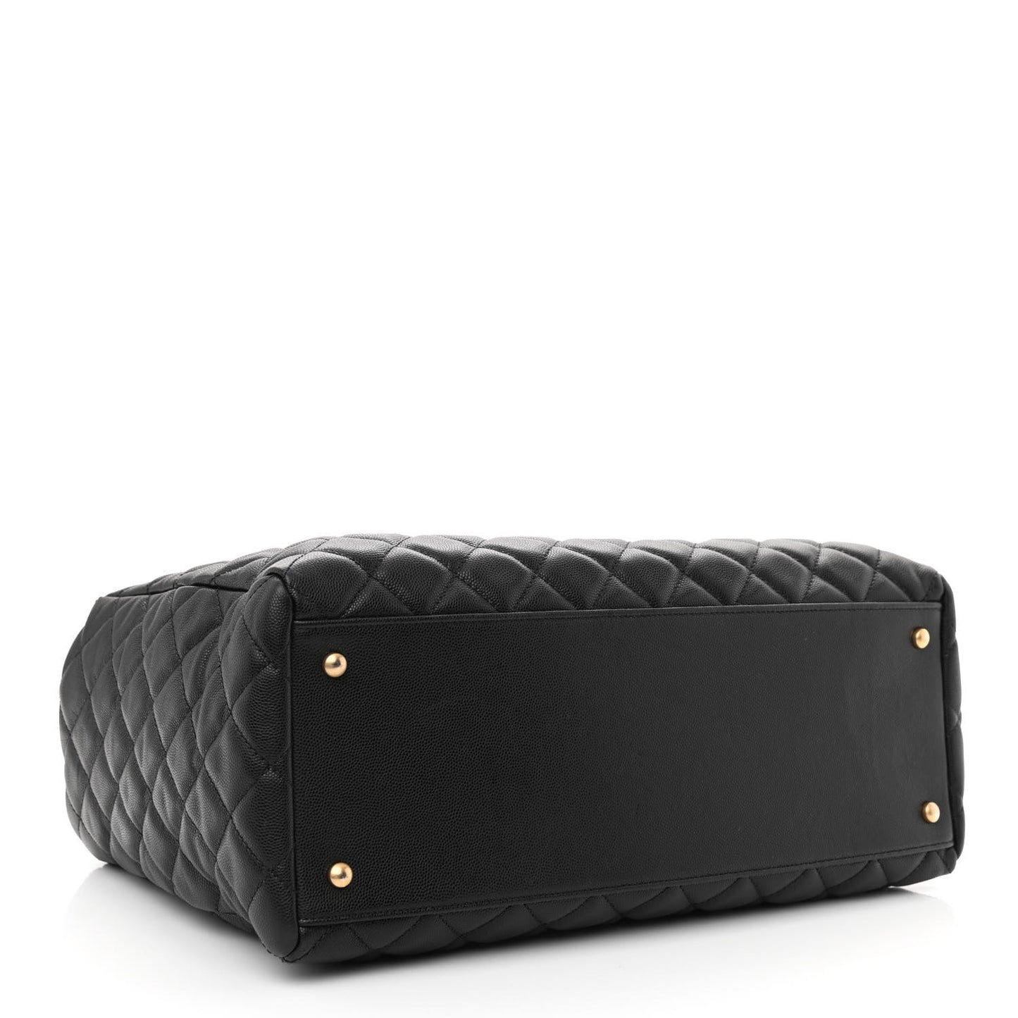 Caviar Quilted Large Coco Handle Shopping Tote Black