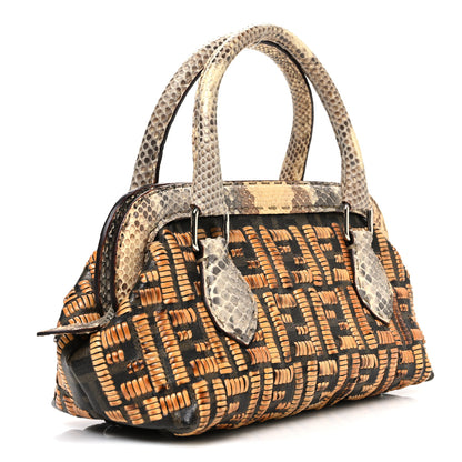 Fendi Woven Straw Snakeskin Selleria Mini Adele 1328 Bag Naturale 3 of 11