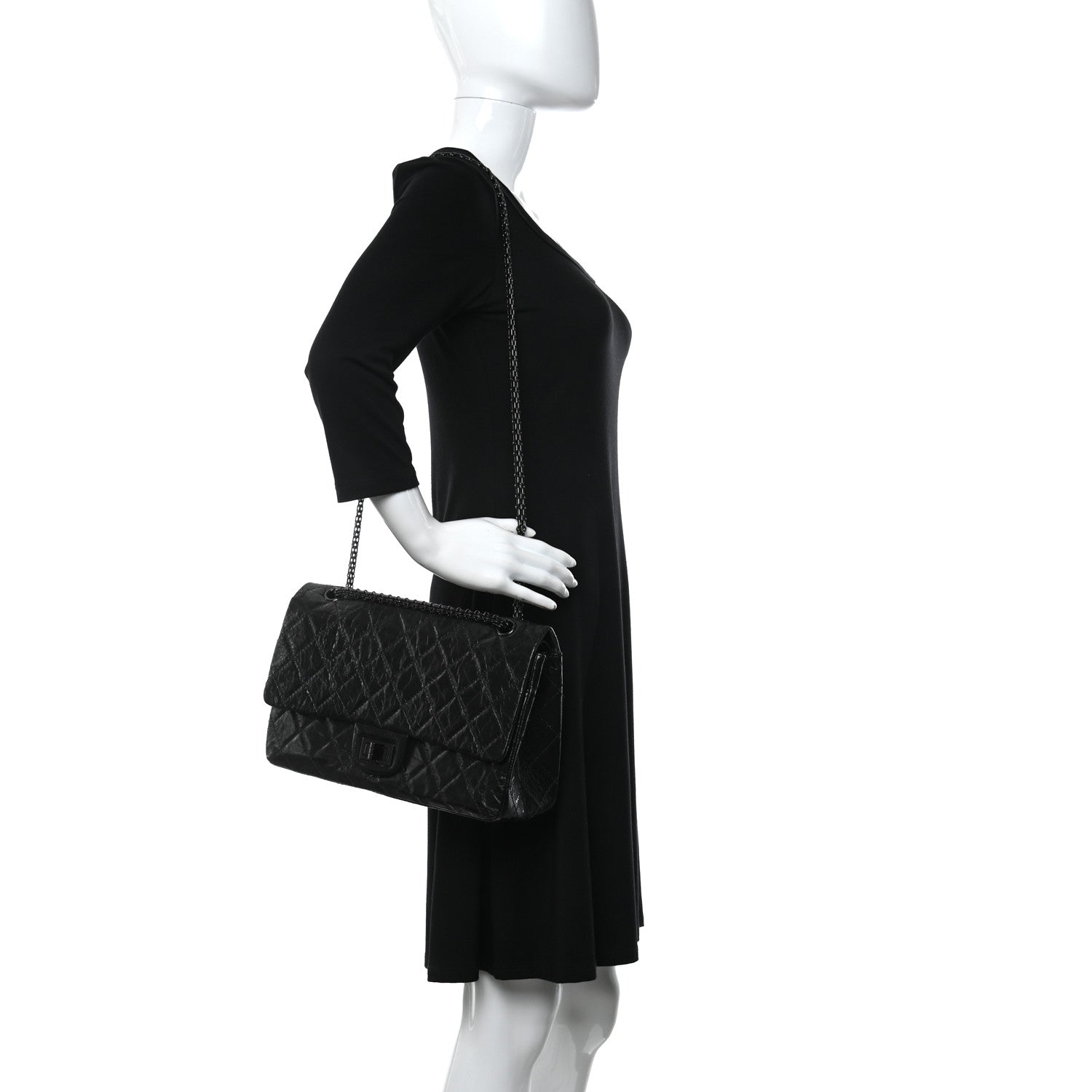 Chanel Glazed Aged Calfskin Quilted 2.55 Reissue 227 Flap So Black 2 of 11