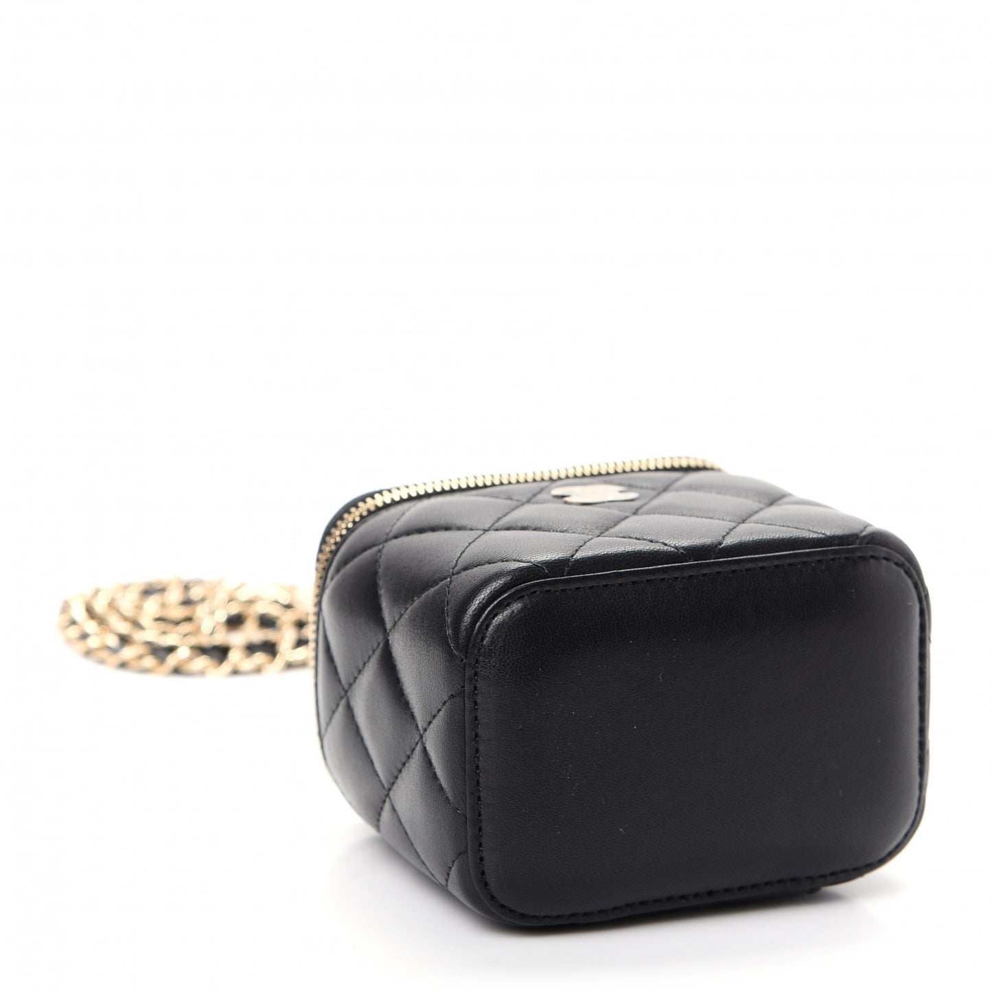 Lambskin Quilted Mini Vanity Case With Chain Black