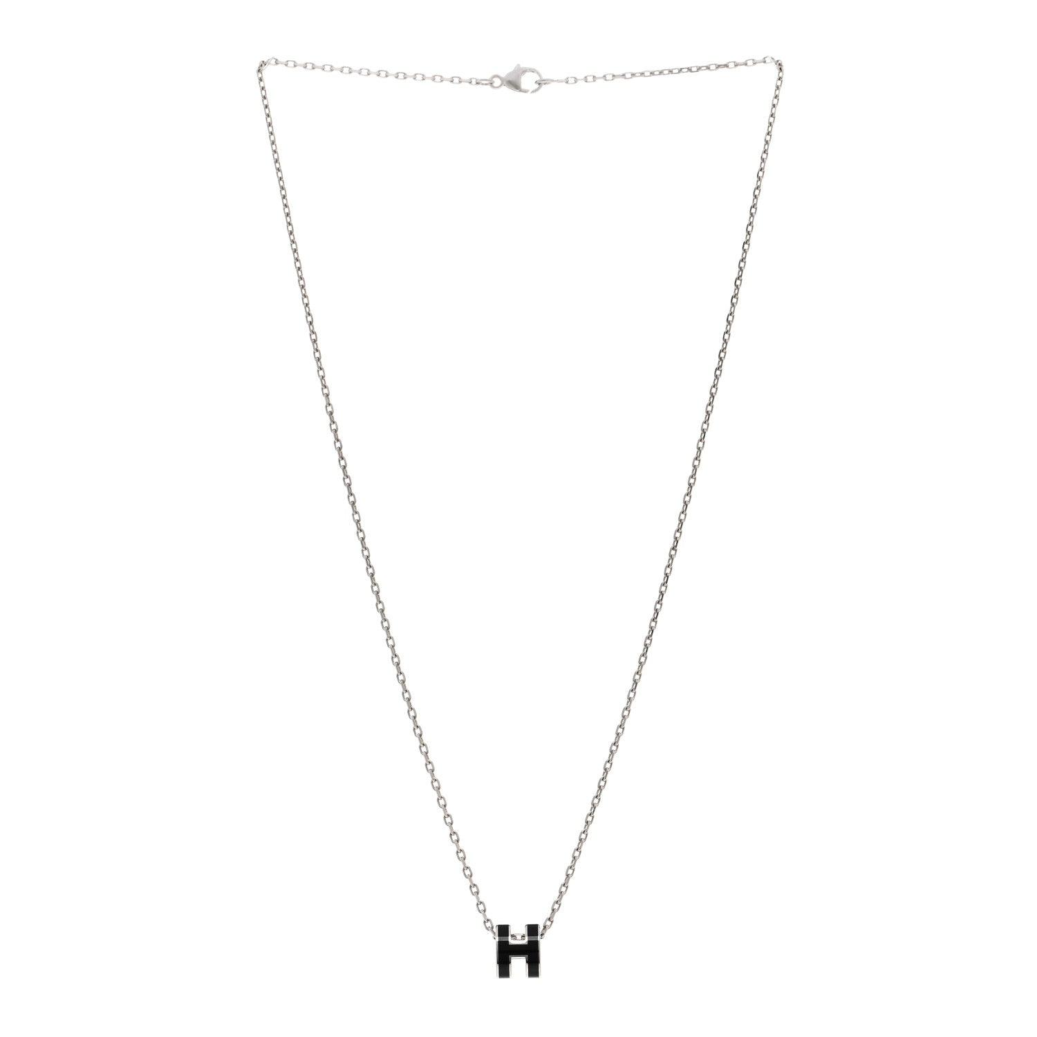 Hermes Lacquered Palladium Mini Pop H Pendant Necklace Black 3 of 7