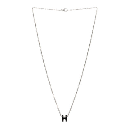 Hermes Lacquered Palladium Mini Pop H Pendant Necklace Black 3 of 7