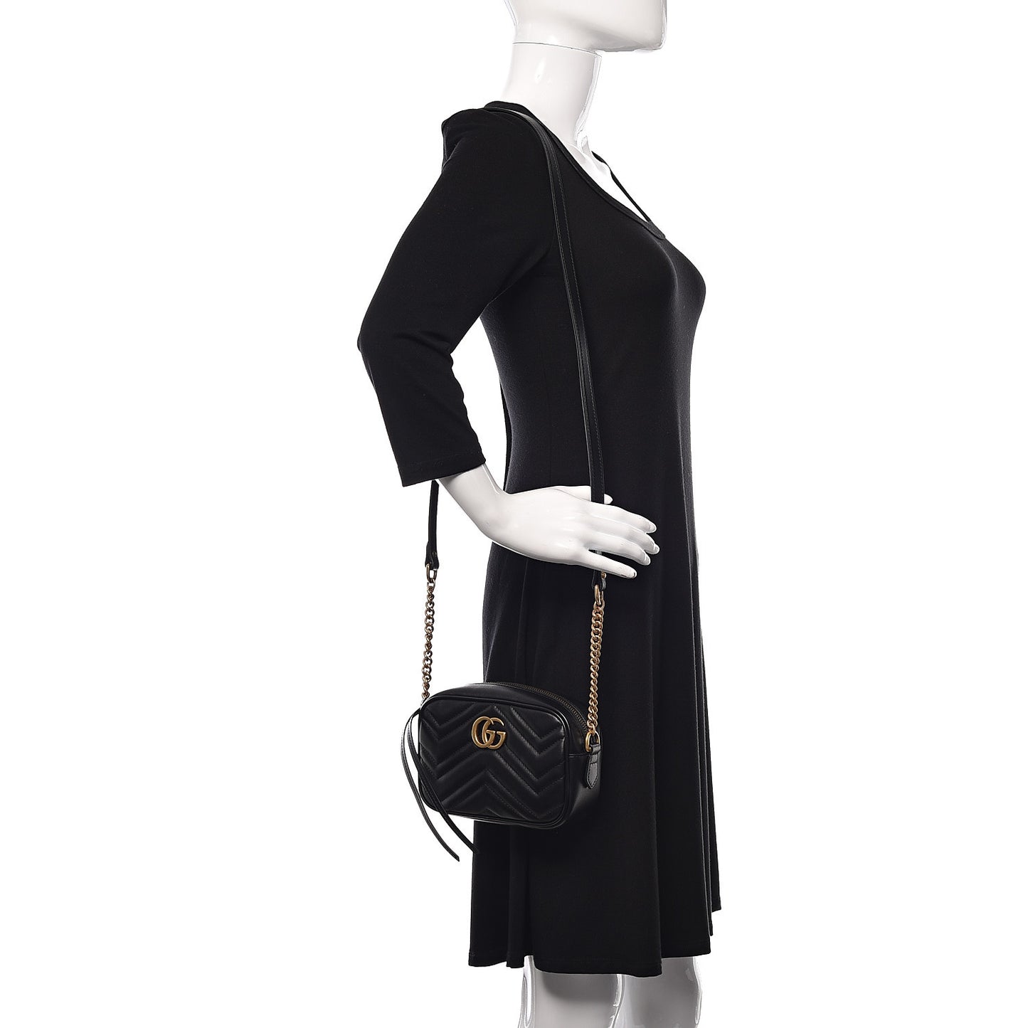 Calfskin Matelasse Mini GG Marmont Chain Shoulder Bag Black