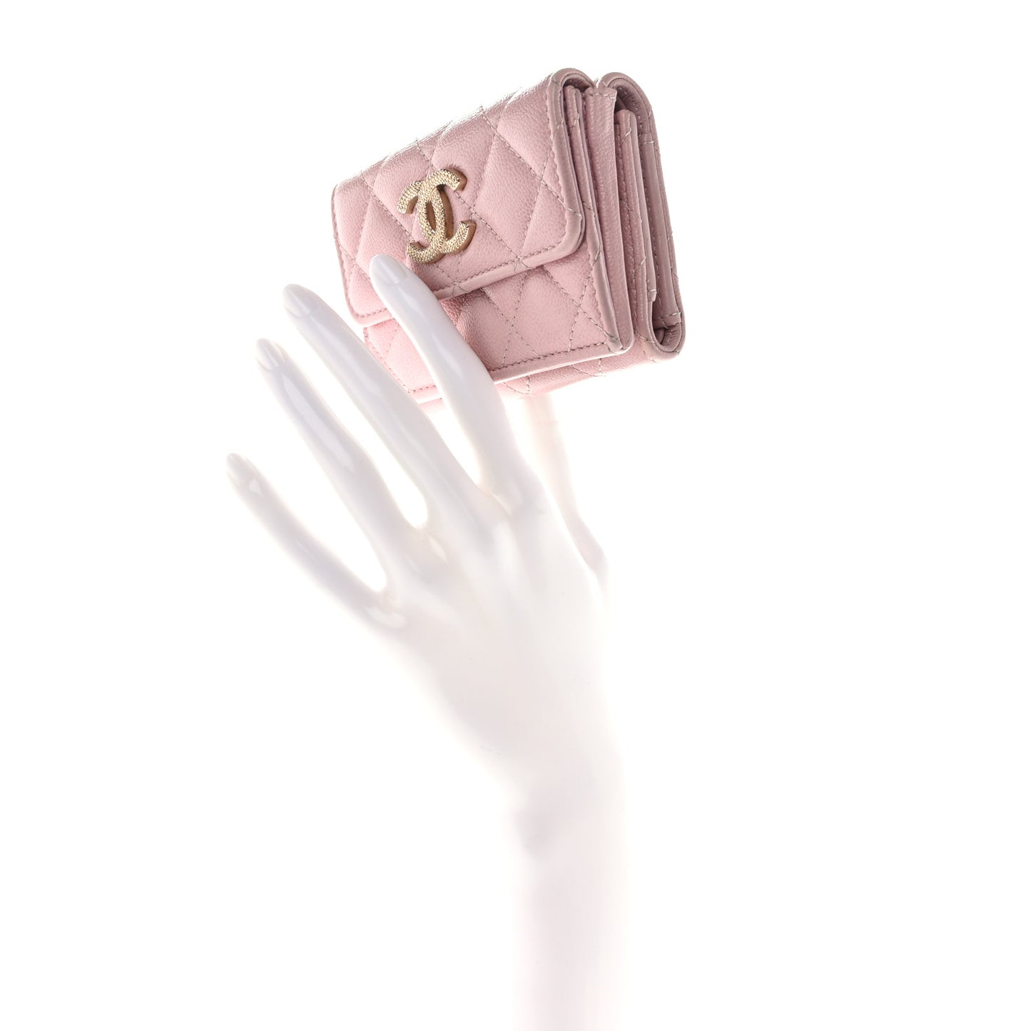 Caviar Quilted Studded CC Double Flap Wallet Light Pink