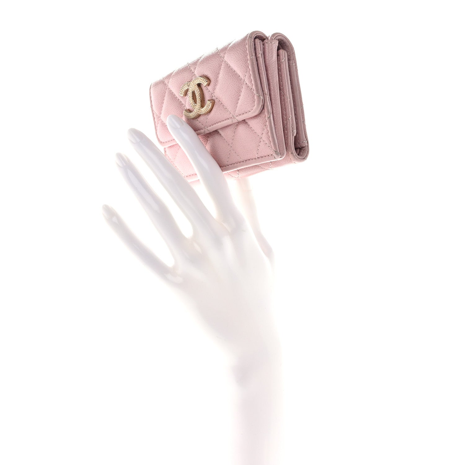 Chanel Caviar Quilted Studded CC Double Flap Wallet Light Pink 2 of 10