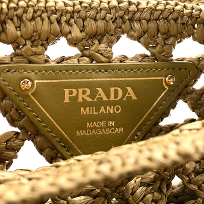 Prada Yarn Raffia Effect Crochet Embroidered Mini Logo Tote Oliva 6 of 10