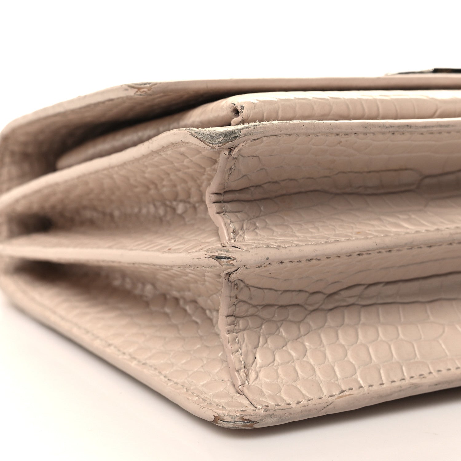 Saint Laurent Calfskin Crocodile Embossed Medium Monogram Sunset Sunset Dark Beige 9 of 12