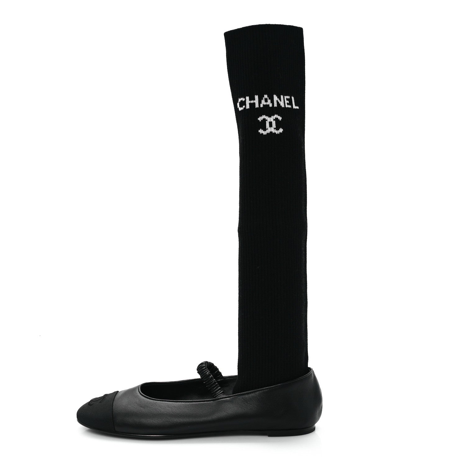 Chanel Lambskin Grosgrain Cap Toe CC Ballerina Flats With Leg Warmers 38.5 Black 2 of 10