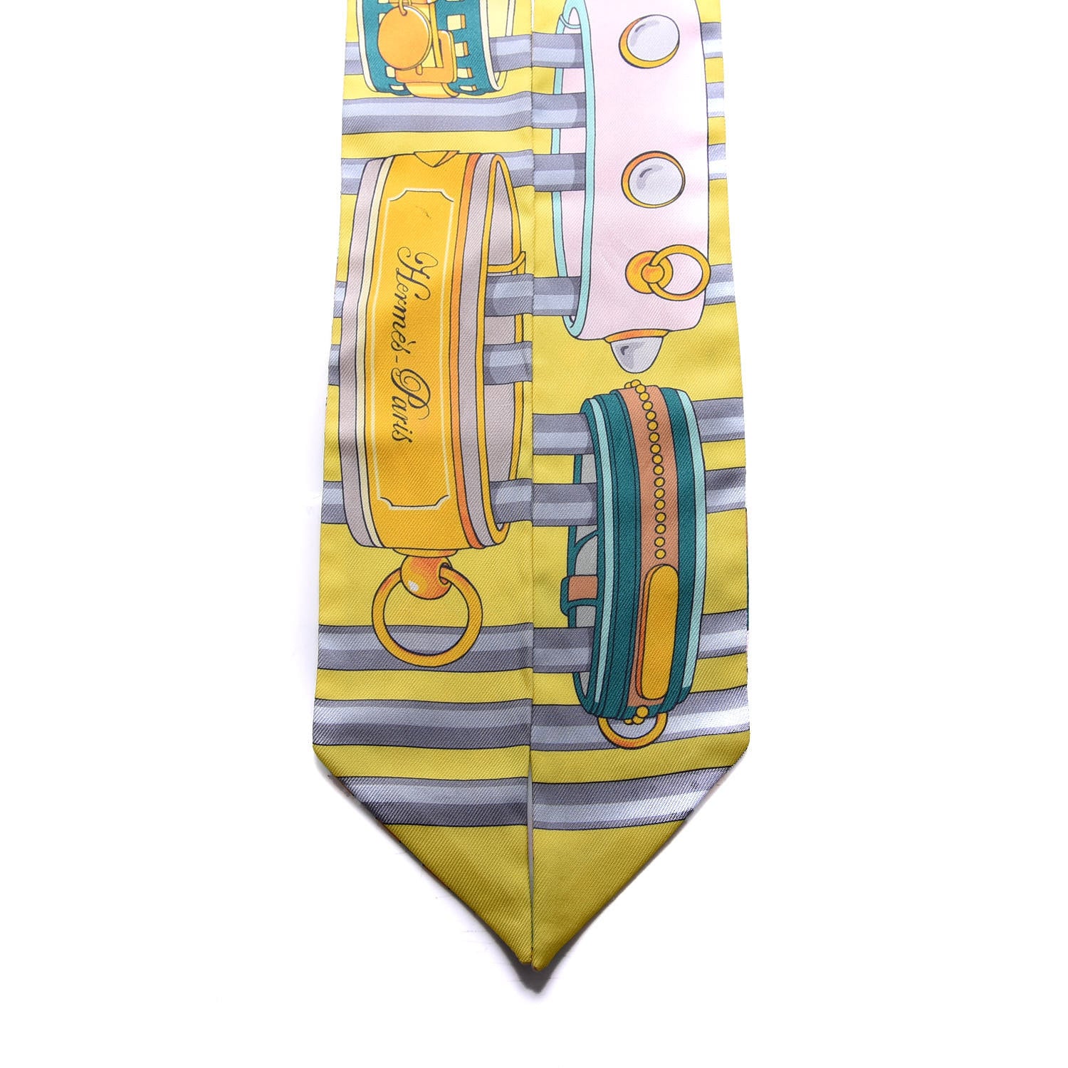 Hermes Silk Colliers De Chiens Remix Twilly Jaune Vif Gris Perle 2 of 5