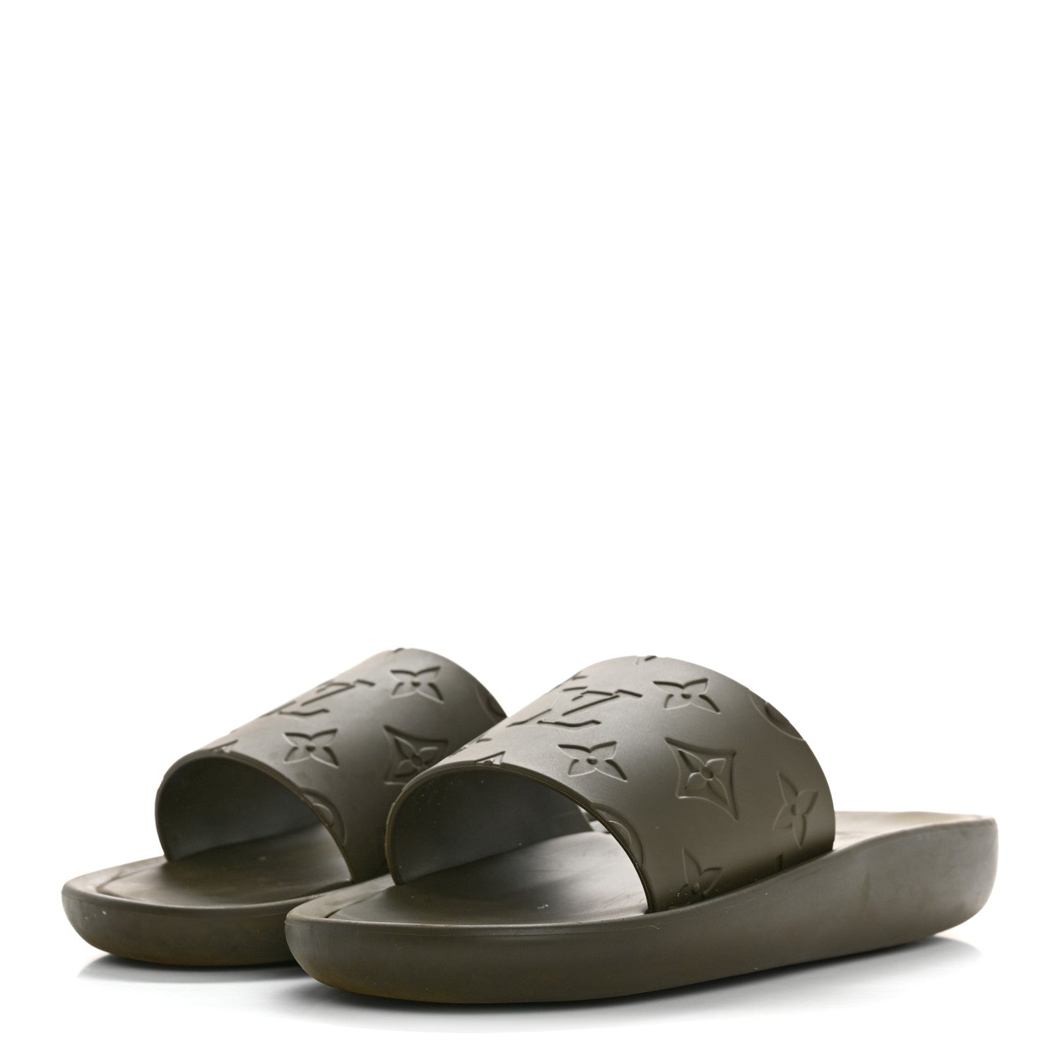 Louis Vuitton Rubber Monogram Embossed Sunbath Flat Mule 37 Kaki 4 of 9