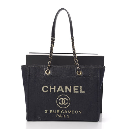 Chanel Lurex Canvas Small Deauville Tote Navy Blue Gold 11 of 11