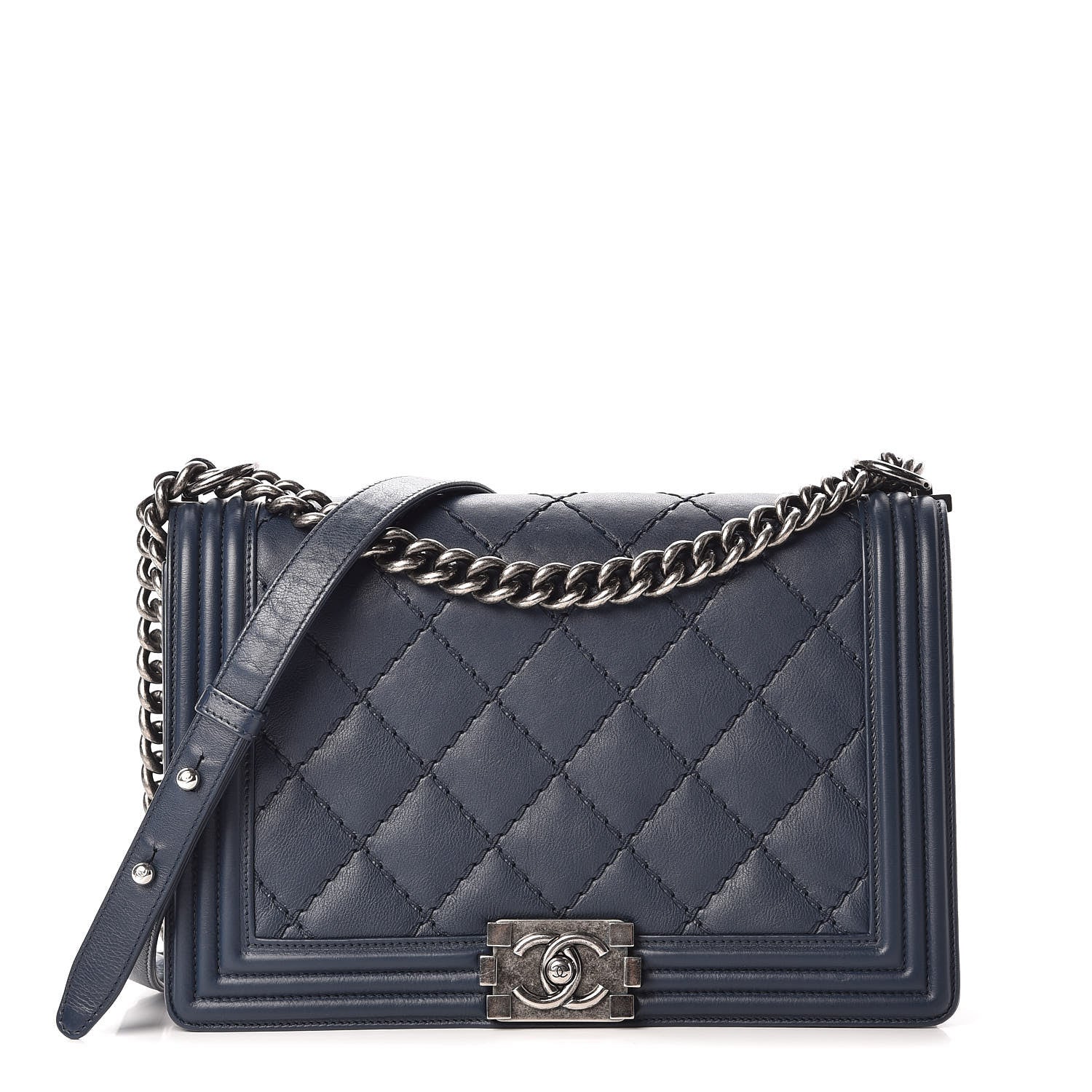 Chanel Calfskin Double Stitch New Medium Boy Flap Marine 1 of 14