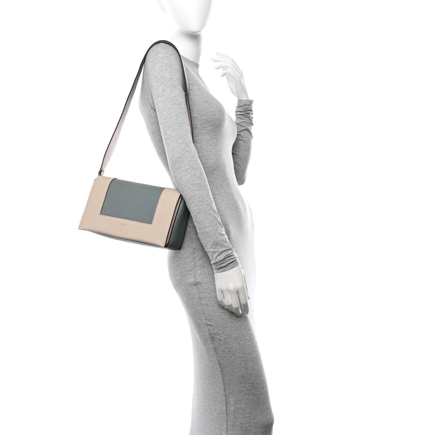 Celine Shiny Smooth Calfskin Medium Frame Shoulder Bag Grege Storm 2 of 12