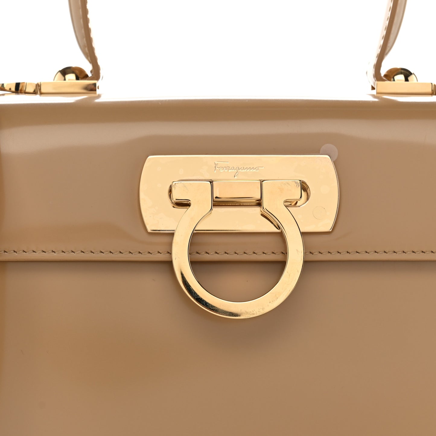 Brushed Off Calfskin Small Iconic Top Handle Camel