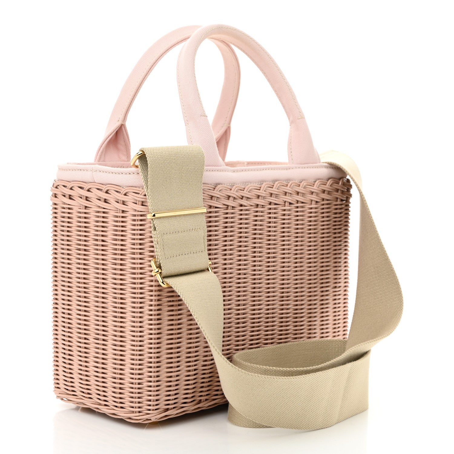 Prada Wicker Canvas Shoulder Bag Pesca 3 of 11