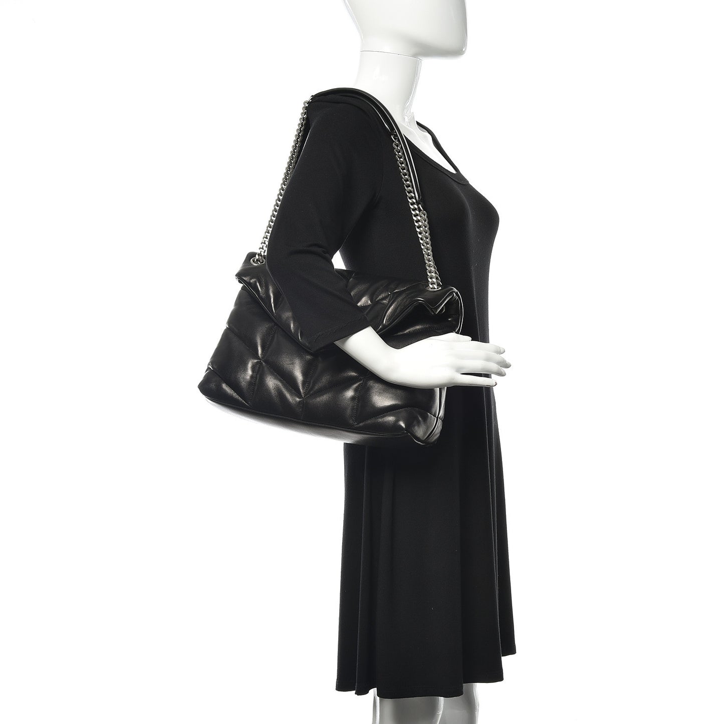 Lambskin Quilted Medium Loulou Puffer Monogram Chain Satchel Black