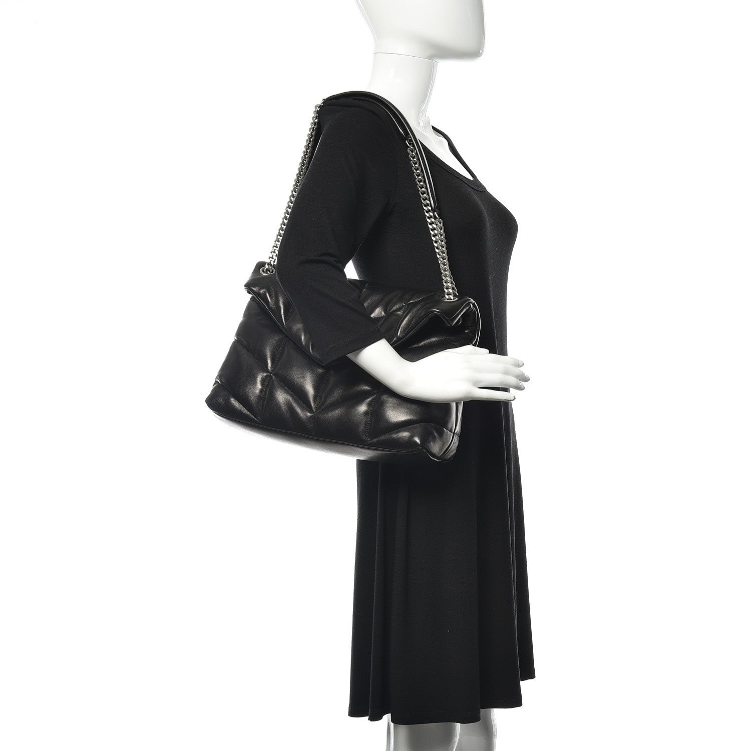 Saint Laurent Lambskin Quilted Medium Loulou Puffer Monogram Chain Satchel Black 2 of 11