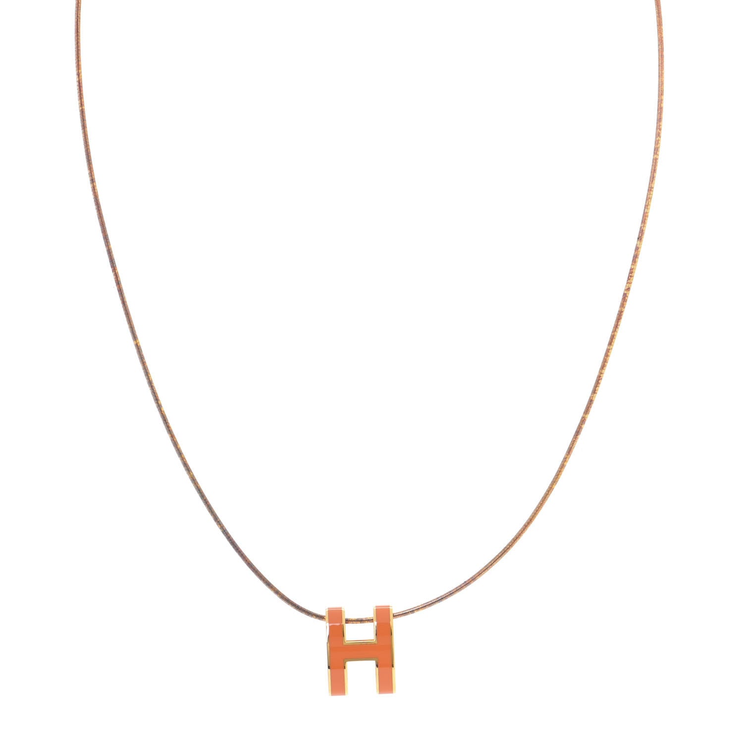 Hermes Lacquered Gold Pop H Pendant Necklace Orange 1 of 5