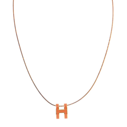 Hermes Lacquered Gold Pop H Pendant Necklace Orange 1 of 5