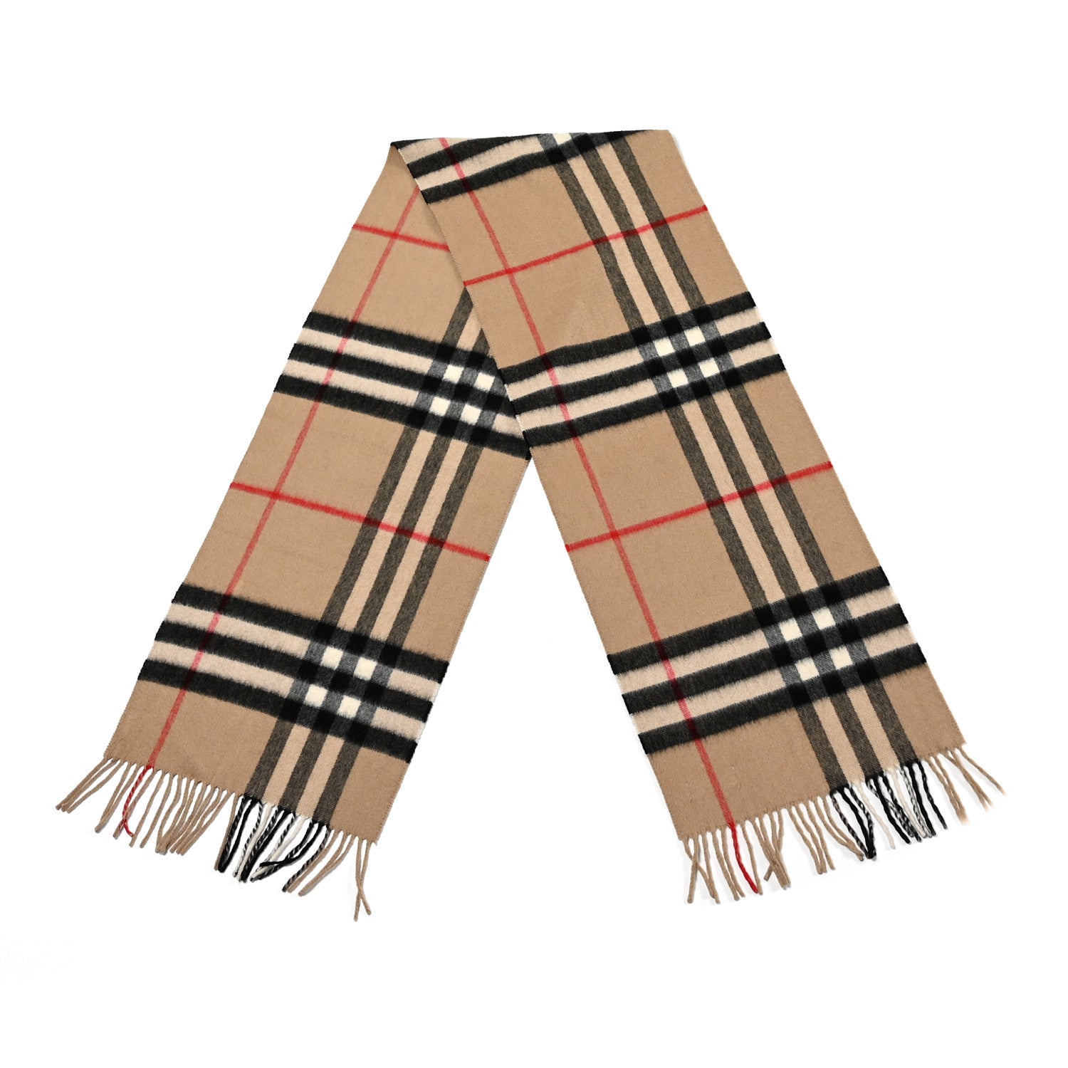 Burberry Cashmere Giant Heritage Check Fringe Scarf Camel 2 of 3