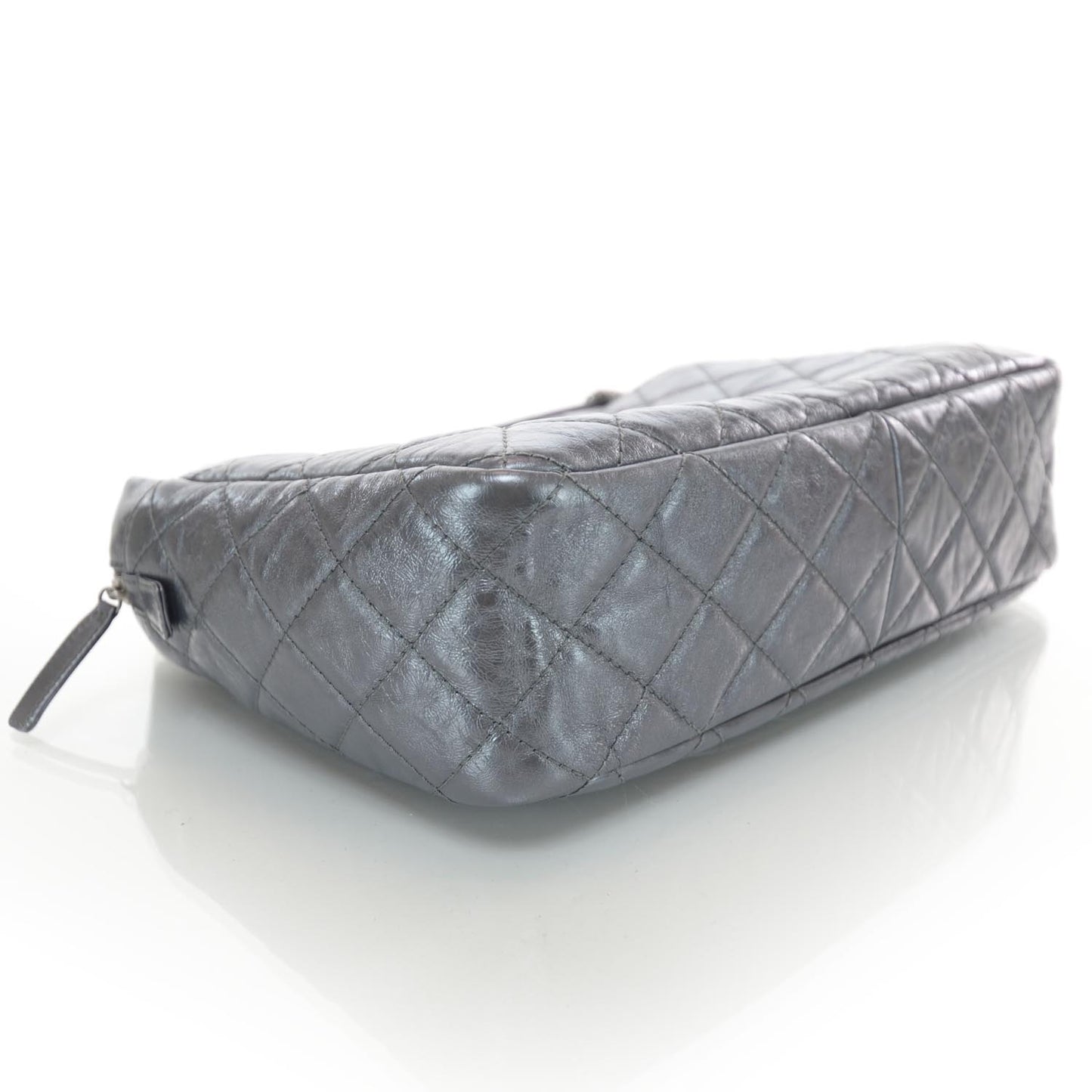 Metallic Aged Calfskin Quilted Large Reissue Camera Case Silver