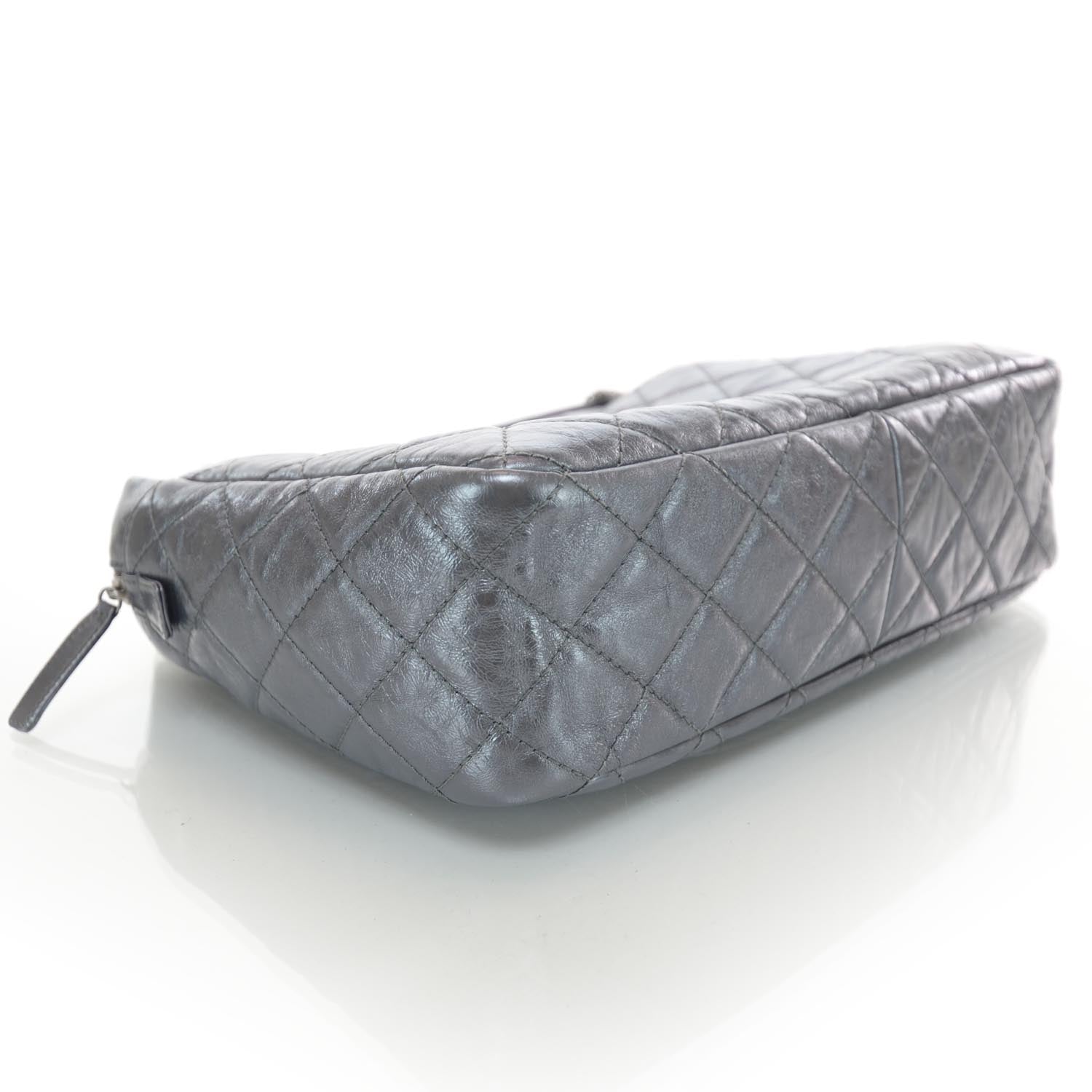 Chanel Metallic Aged Calfskin Quilted Large Reissue Camera Case Silver 4 of 9