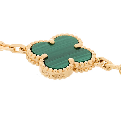 Van Cleef & Arpels 18K Yellow Gold Malachite 5 Motifs Vintage Alhambra Bracelet 4 of 5