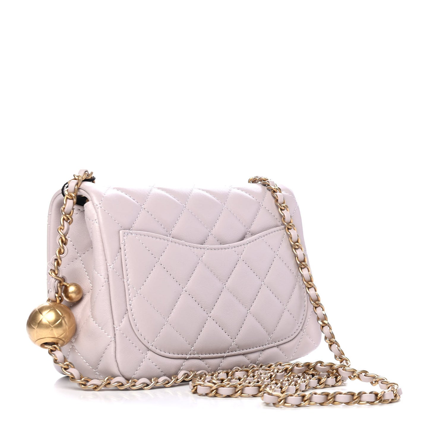 Lambskin Quilted Mini Pearl Crush Flap Light Purple