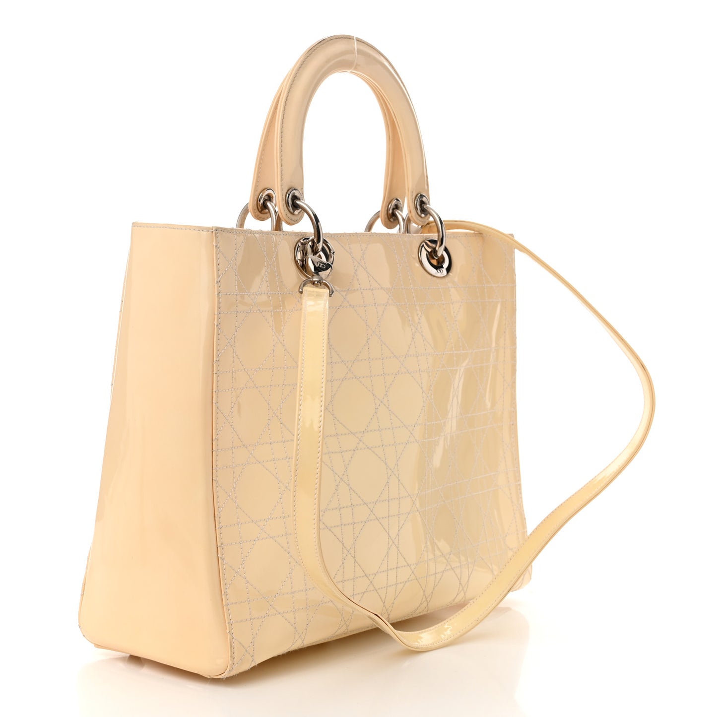 Patent Cannage Stitched Large Lady Dior Beige