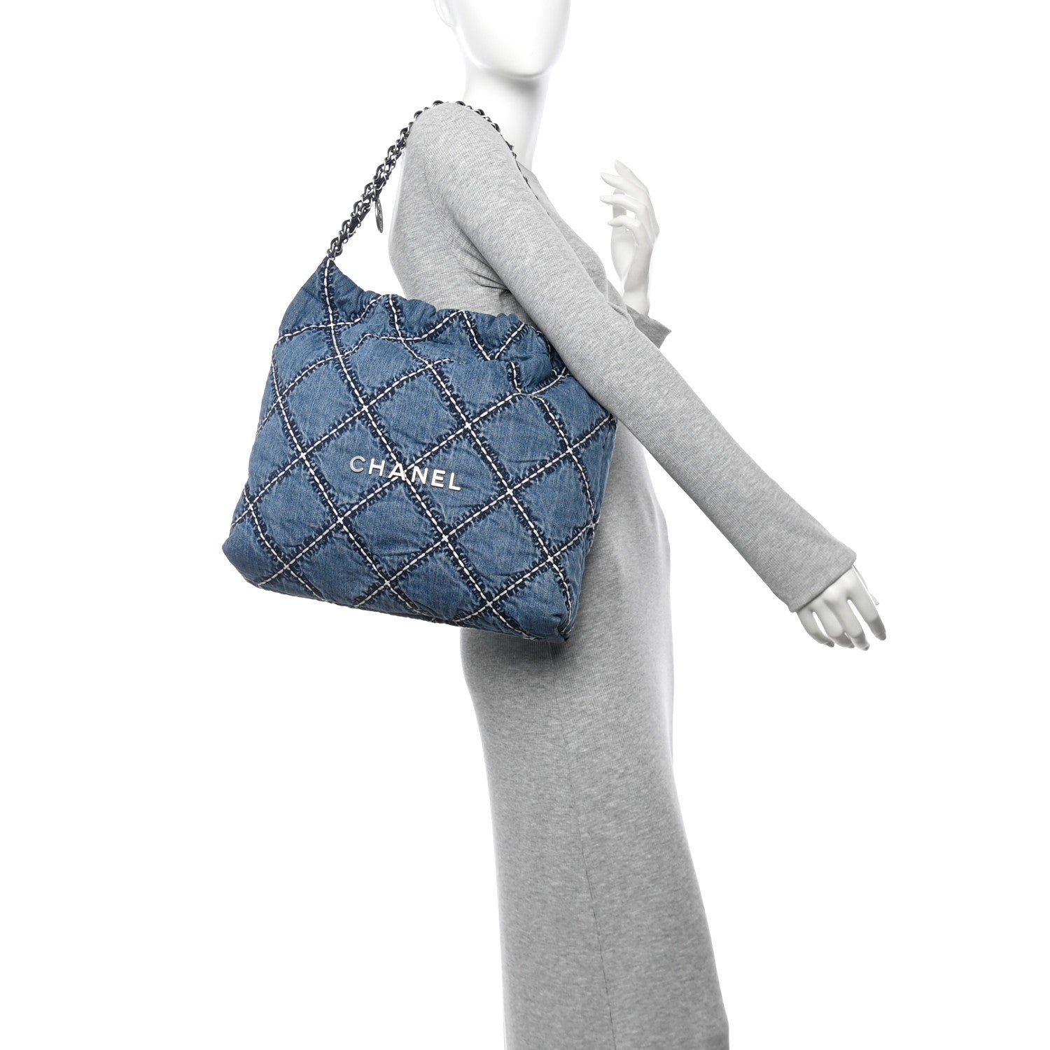 Chanel Denim Quilted Stitched Small Chanel 22 Blue 2 of 11