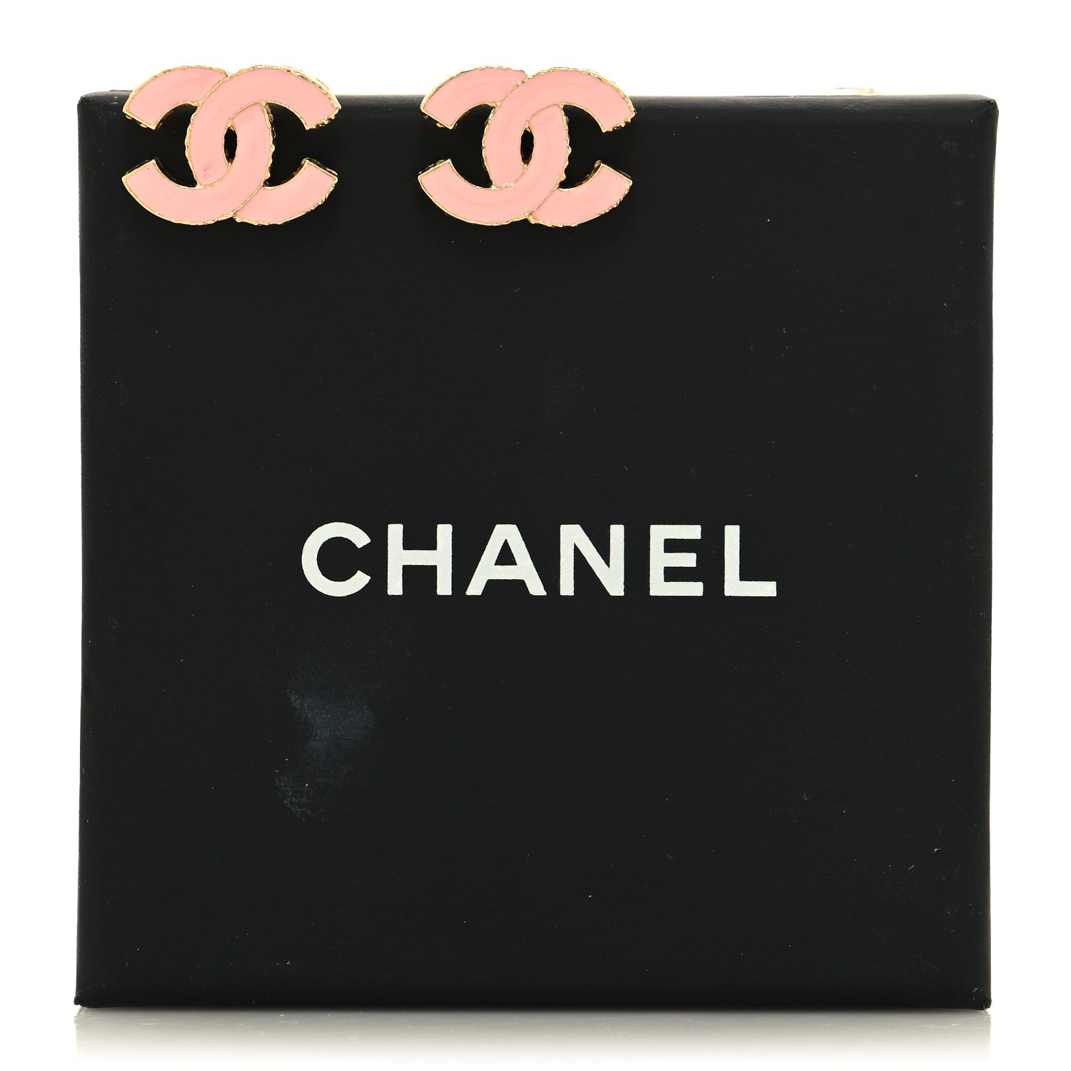 Chanel Metal Enamel CC Earrings Pink Gold 5 of 5