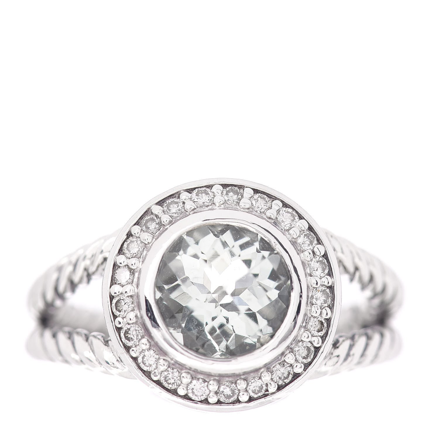 David Yurman Sterling Silver Diamond Prasiolite 8mm Petite Cerise Ring 56 7.5 1 of 5